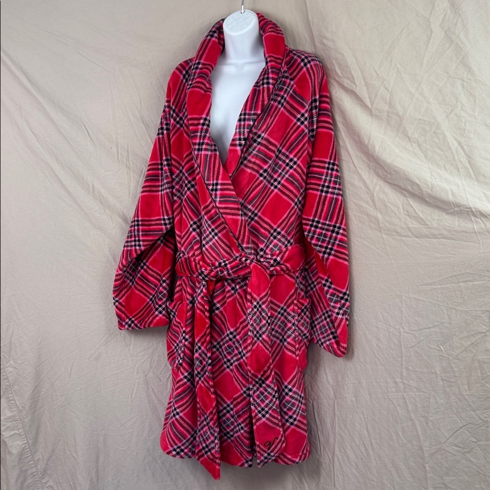 Victoria’s Secret lipstick plaid short cozy bathrobe size XL